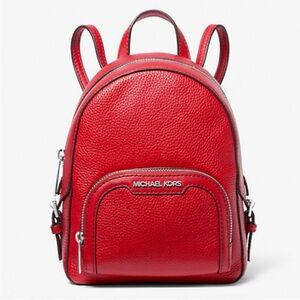 Michael Kors Bright Red Extra-Small Pebbled Leather Convertible Backpack